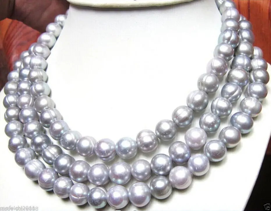 

Very charming 11-12MM South Sea Gray Pearl Necklace 48" 14k white clasp