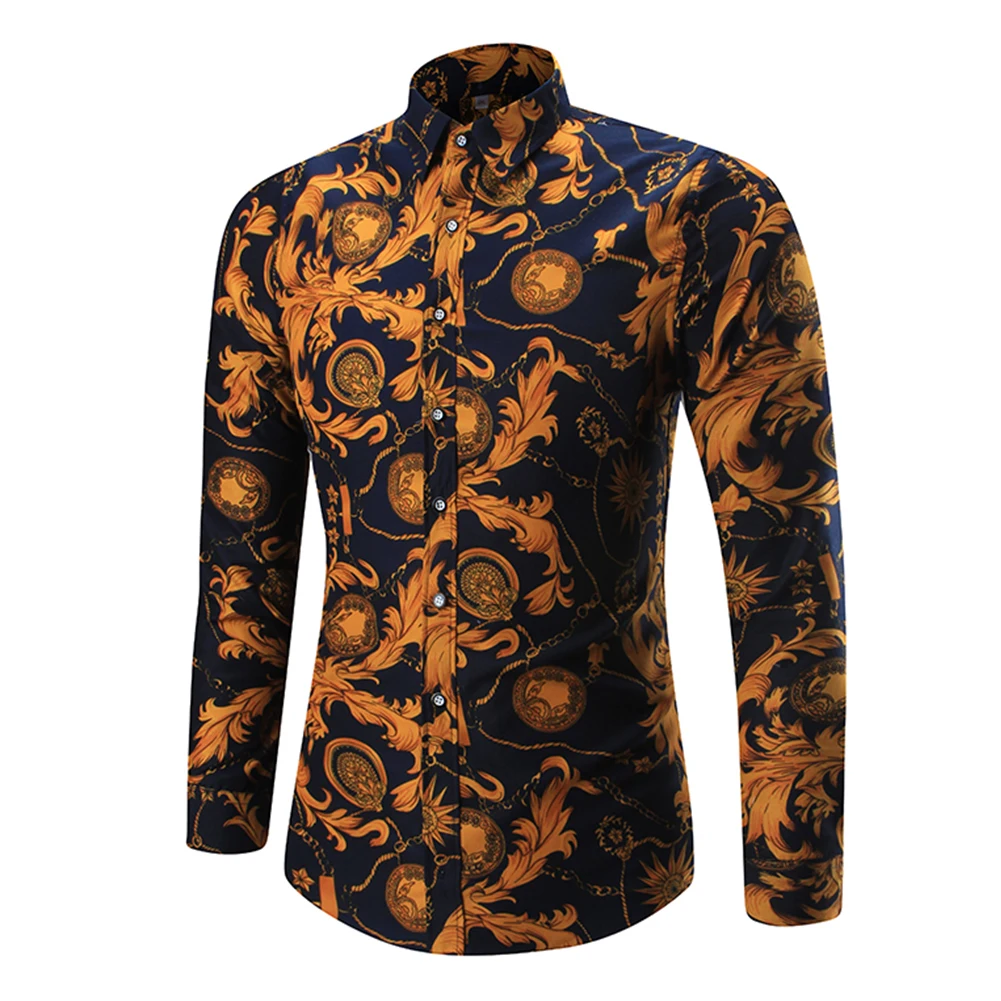 

Spring Autumn Men Shirt Button Fashion Business Top Daily Gift Thin Flower Print Slim Soft Casual Long Sleeve