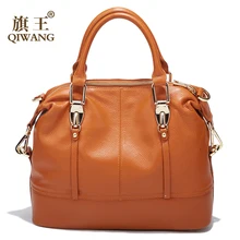 QIWANG עור האמיתי מרווח באולינג יד תיק מלא תבואה עור פרה תיקי גבירותיי אופנה ארנקי לנסיעות & המפלגה(China)