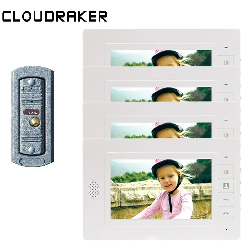 

CLOUDRAKER 7 Inch Video Doorbell Intercom System 4x Monitor with 1x Pi Wired Door Phone Camera