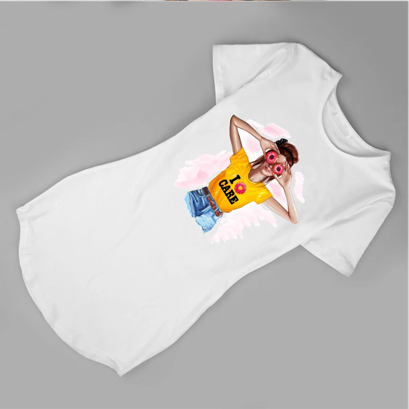 

Maxi dresses for women 2019 summer Cartoon Illustration Girl Printting Cartoon cute graphic ladies dresses short sleeve dress