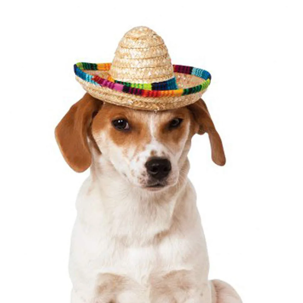 Милый мини щенок собака кошка соломенная плетеная шляпа Мексиканская Sombrero