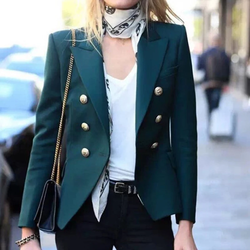 

Metal Buttons Blazers Womens Double Breasted Fashion 2019 Autumn Spring elegant Blazer Jacket Basic outwear coats Cool style