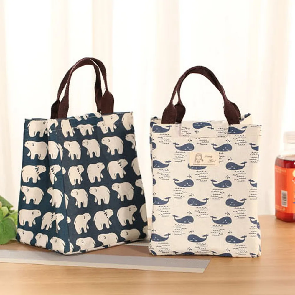 Portable Insulated Neoprene font b Lunch b font font b Bag b font Canvas Stripe Thermal
