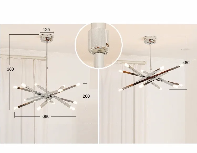 12 Lights Modern Chrome Rod Star Stainless Steel Pendant Lamp Ceiling Hanging Fixture for Home Office Living Room Shop Decor (11)