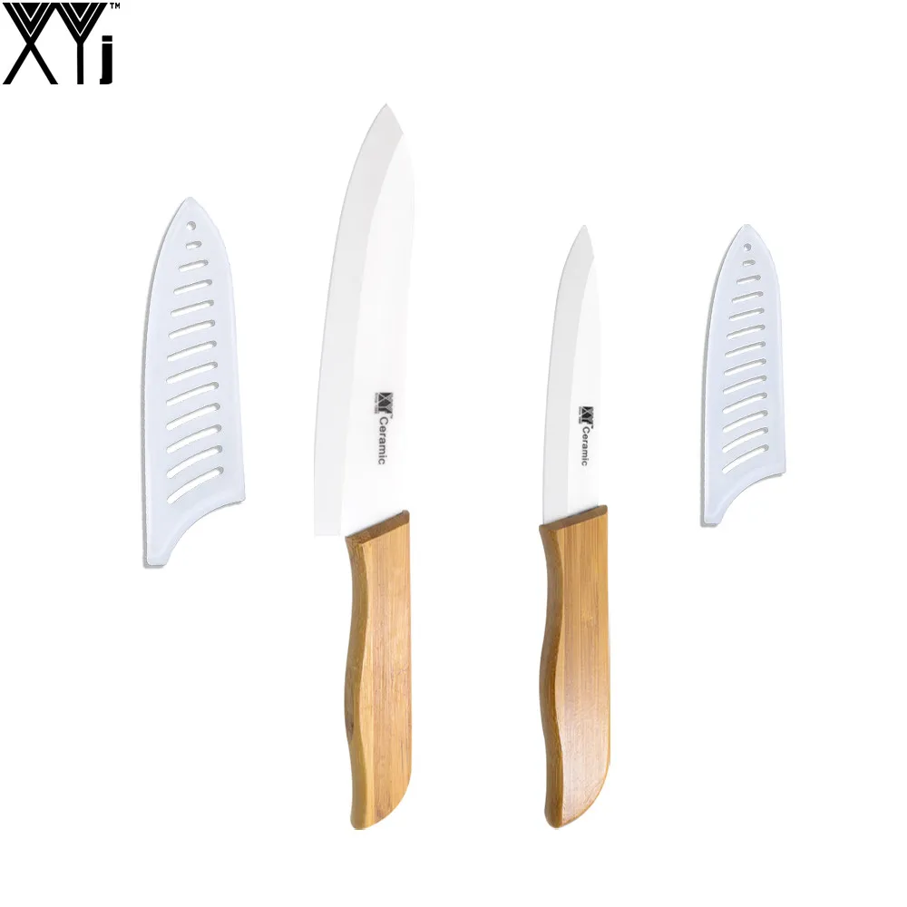 

4 Inch Utility 6 Inch Chef Ceramic Knife XYJ Brand Bamboo Handle Sharp Blade Kitchen Knife + One Cover 2 Pcs Set Cooking Tools