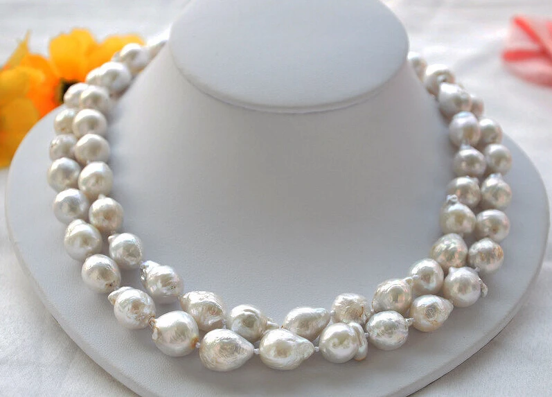

Free shipping >>>>>z5221 2strands 13mm white almost round Edison PEARL NECKLACE MABE