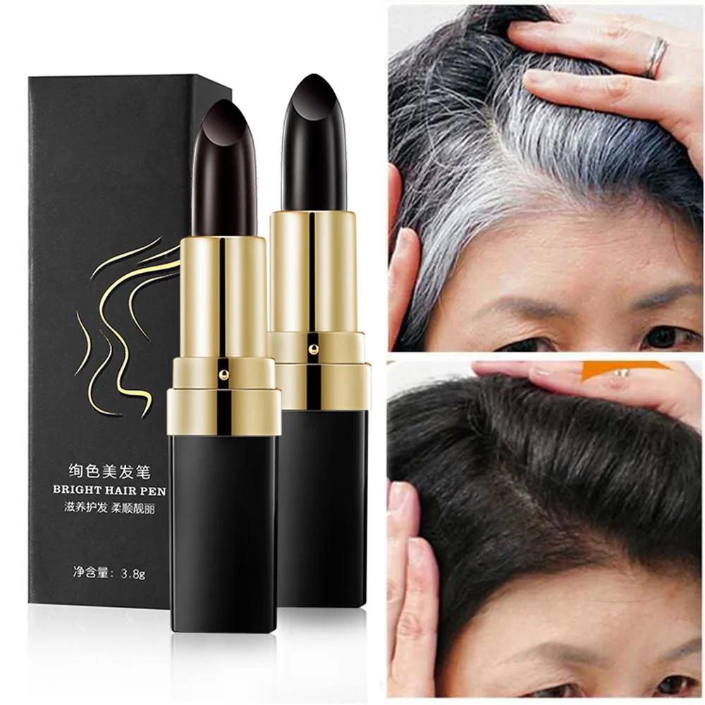 

One-Time Black/Brown Hair Dye Lipstick Instant Gray Root Hair Color Cream Stick Pen Temporary Cover Up White Hair Colour Dye