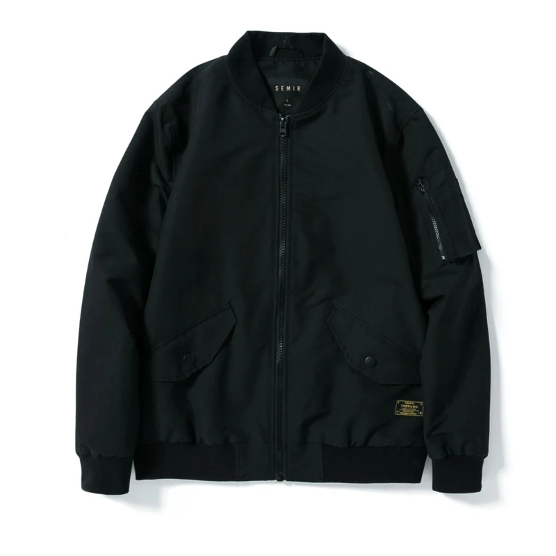 SEMIR, мужская куртка-бомбер, мужская бейсбольная куртка с карманами на молнии, Мужская водонепроницаемая куртка на молнии с передним карманом, модная - Цвет: black