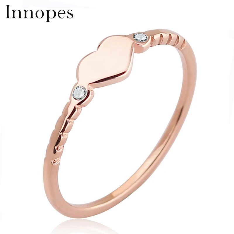 

Innopes 2019 trendy stainless steel zircon heart rings wedding ring for girl bijou luxury rose gold rings