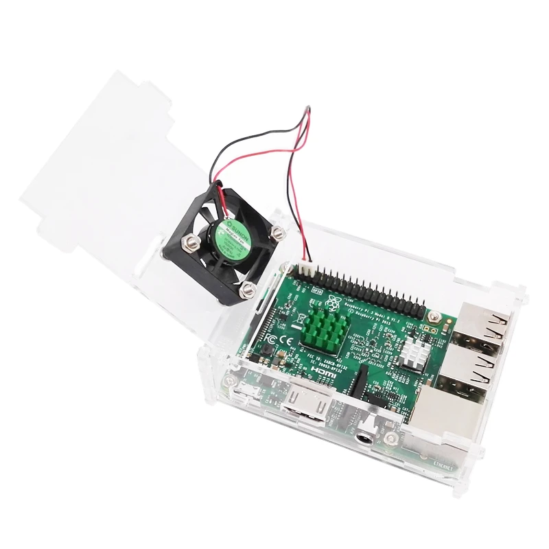 raspberry pi чехол raspberry pi B+ Корпус с маленьким вентилятором, с фиксированным винтом, утолщенная акриловая оболочка, сильный вентилятор