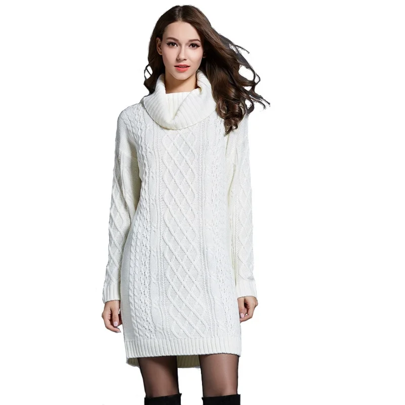 Women Sweaters 2020 Autumn Winter Fashion Turtleneck Women's Knit Dress Long Sweater Women Warm Pullover Sweaters Female Clothes