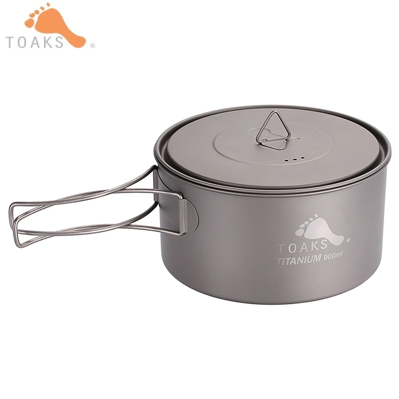 

TOAKS 900ml Titanium Pot Outdoor Camping Cooking Pots Ultralight Titanium Pot With Titanium Lids Folding Handles POT-900-D130