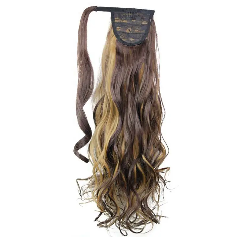 Luxury for Braiding Synthetic Hair 22inch 120g Long Wavy High Temperature Fiber Drawstring Wrap Around Ponytail Hairpieces