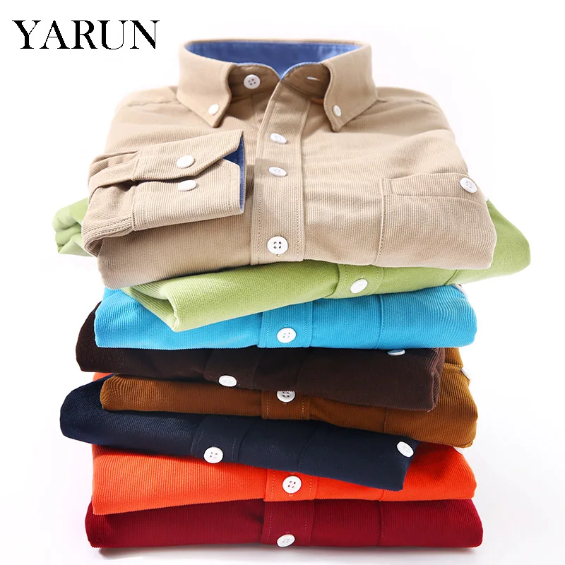 Autumn and winter new men s corduroy long sleeved shirt youth fashion Slim shirt