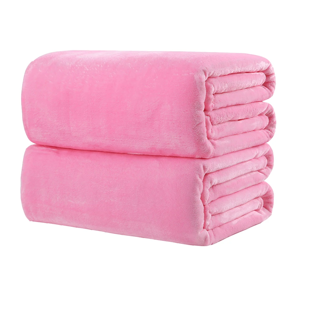 Coral Fleece Blanket Polyester Solid Pink Color Winter Bed Sheet Adult Double Bed Queen King