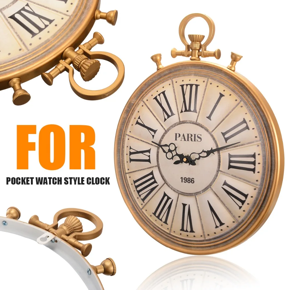 

50cm Large Wall Clock Vintage Pocket Watch Style Roman Numerals Quartz Needle Clock For Home Living Room Decor