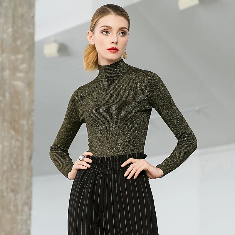 High elastic knit turtleneck slim pullovers sweater 2018 new long sleeve women autumn sweater