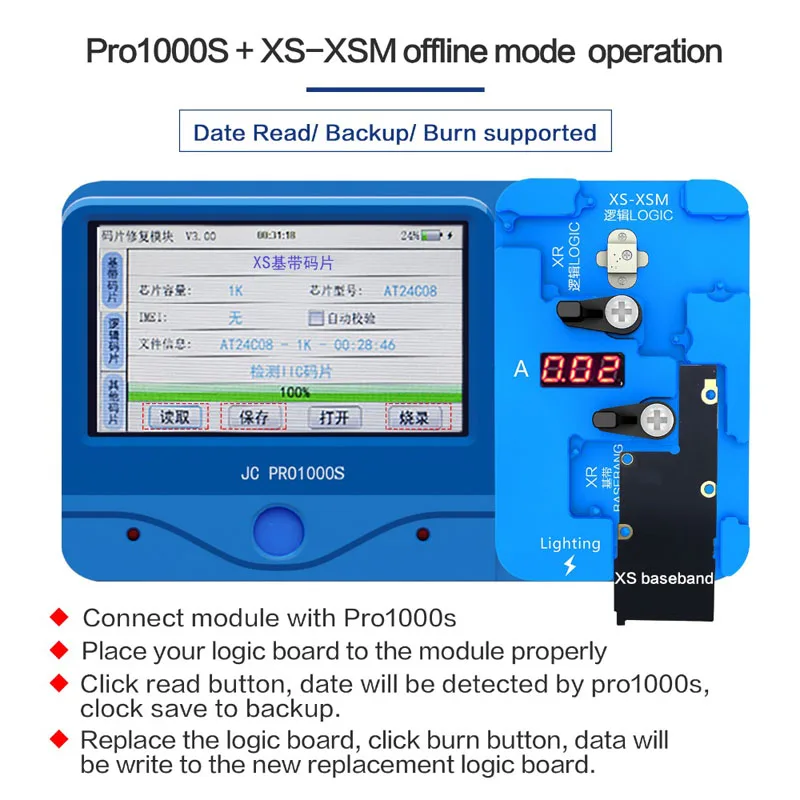 JC PRO1000S логический Baseband чип EEPROM без удаления Чтение Запись ожога программатор для iPhone XR XS XSMAX X 8 P 8 7 P 7 6SP 6 S 6 P 6