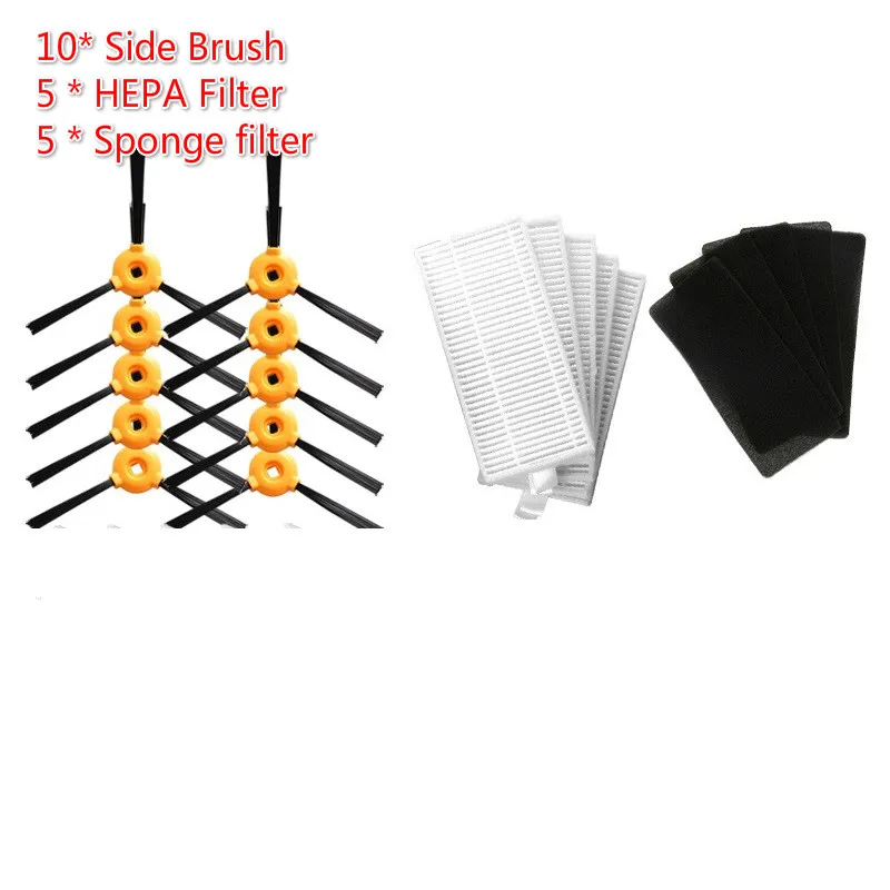 

20pcs / lot 10* Side Brush +5 * HEPA Filter +5 * Sponge filter for CONGA EXCELLENCE 990 Robot Vacuum Cleaner Parts