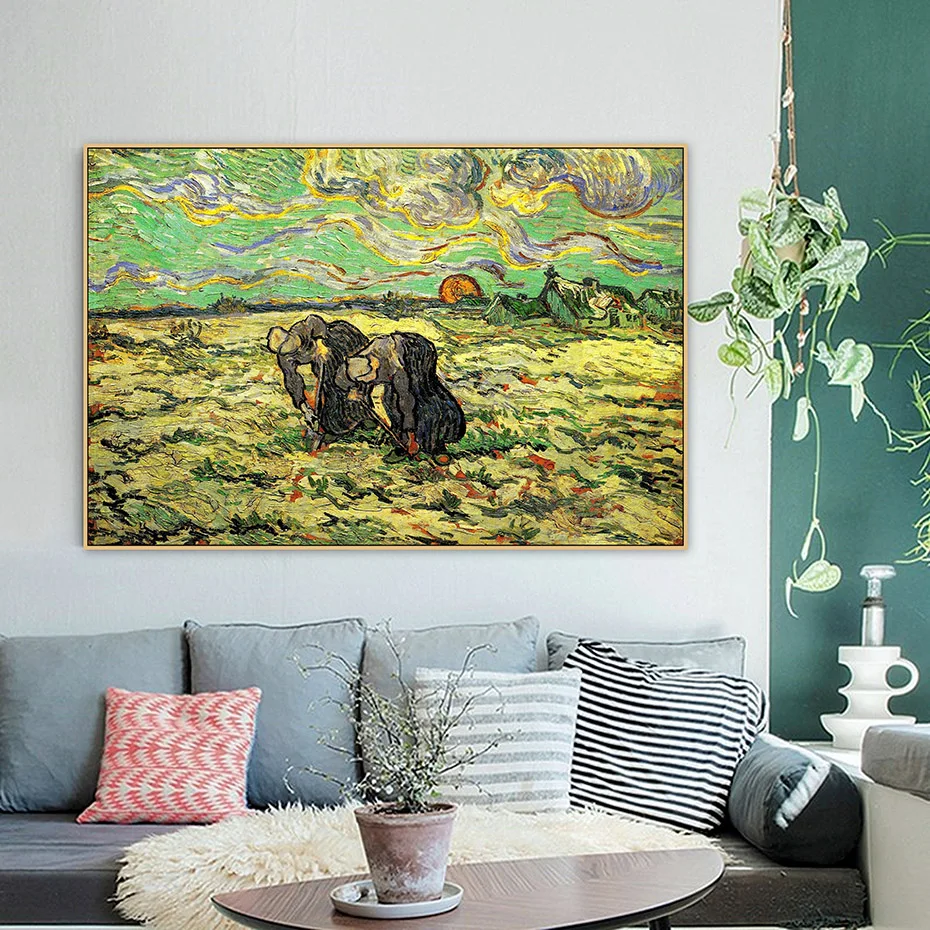 

Two Peasant Women Digging in Field with Snow Van Gogh Famous Artist Canvas Painting Poster Print Wall Art Picture Home Decor