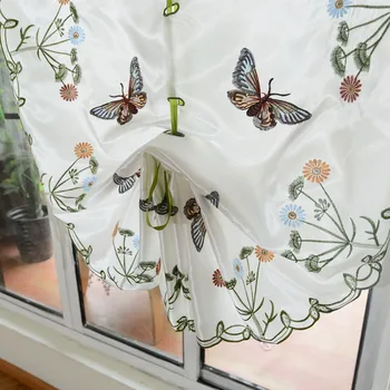 

Butterfly Flower Embroidery Roman Curtain Tulle Organza Sheer Balloon Fan Shade Bay Window Cafe Curtain 78cm 58cm x 1.1-2.9m