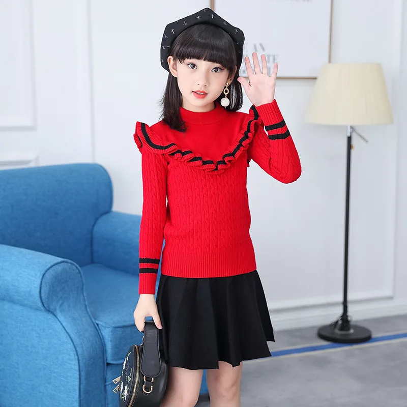 

Children's Garment Girl Pullover 2018 Winter New Pattern Round Neck Solid Sweaters