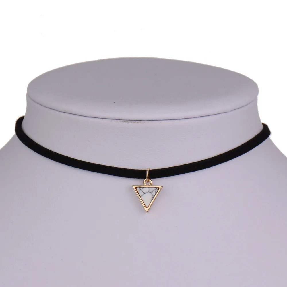

New fashion Punk Short Black Velvet Choker triangle nature stone Necklaces collar Faux Stone From India Christmas Gift for women