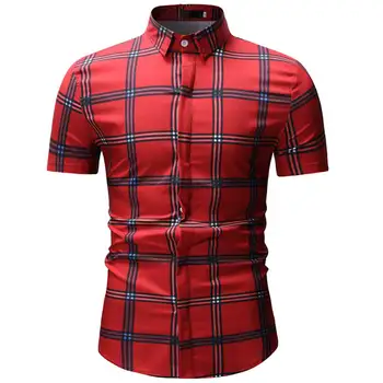

Loldeal Men's Casual Collared Checked Short Sleeve Plaid Button Down Dress Shirt
