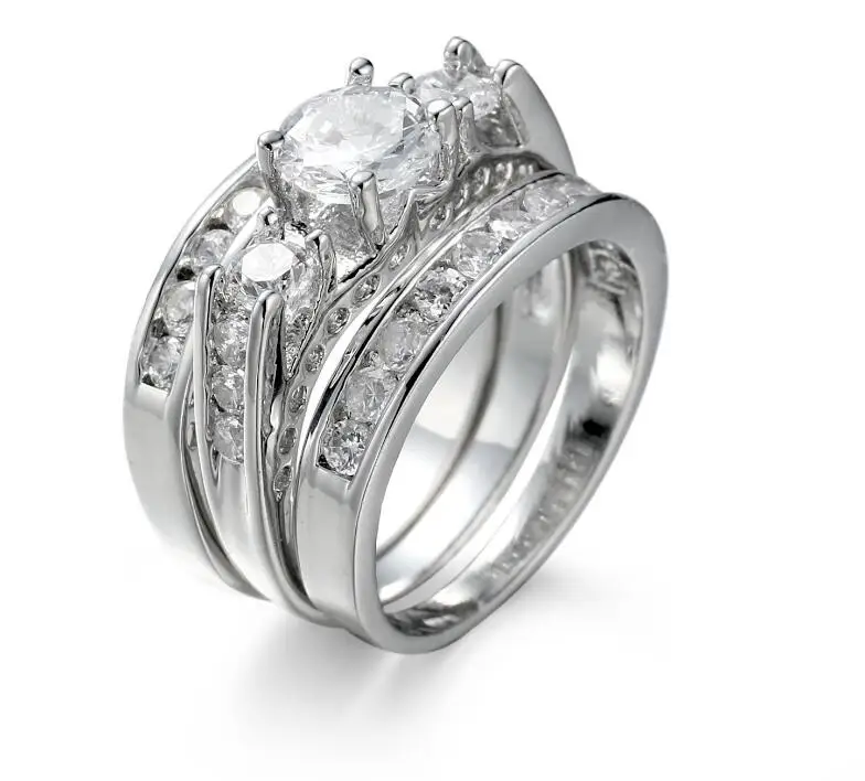 Luxury Ladies Wedding Round Rings Sets for Women Finger Ring 3 Pieces
