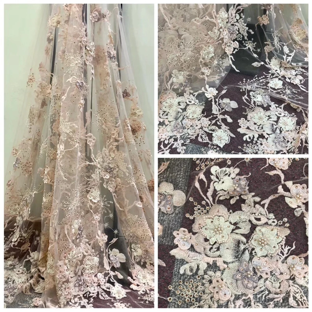 

African Lace Fabric With 3d Flower For Wedding Dress French Design Latest 3d Lace Fabric 2017 High Quality 3d Fabric Flower