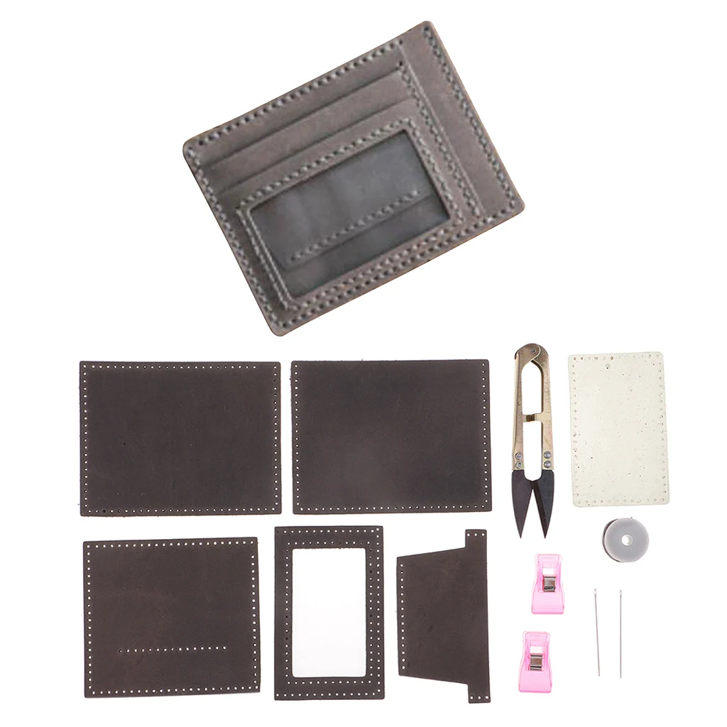 

Leather Card Bag Protector Complete Kit with Pre-cut Pre-punched Leather Needle Thread Scissor