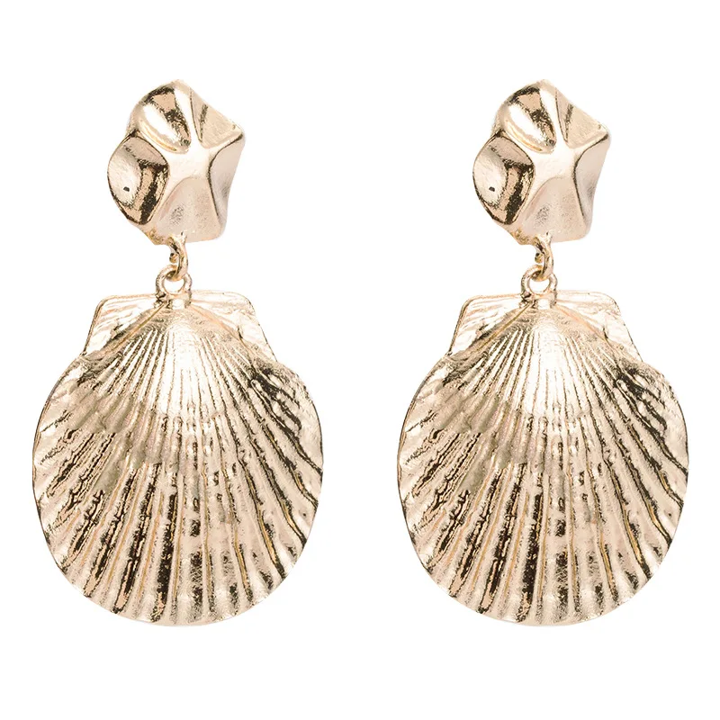 

Vintage Big Cowrie Shell Drop Earring for Women Punk Gold Color Irregular Metal Earring Statement Bincos 2019 Fashion Jewelry