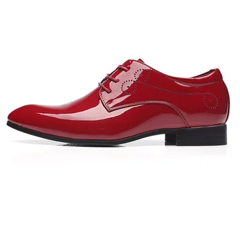

QWEDF Big Size 47 48 Patent Leather Men Wedding Shoes Black Blue Red white oxfords Shoes Designer Pointed Toe Dress Shoes F1-09