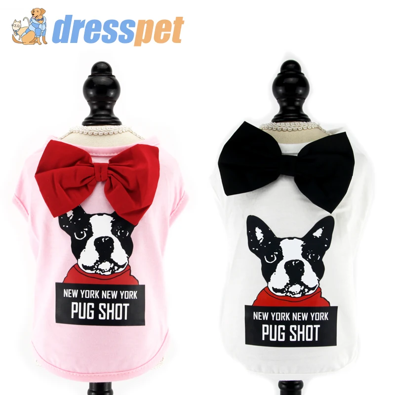 DRESSPET Pet Рубашка с рисунком «Собаки» Французский бульдог летняя одежда новых печатных дышащий хлопок розовый/белый жилет для маленьких собак чихуахуа