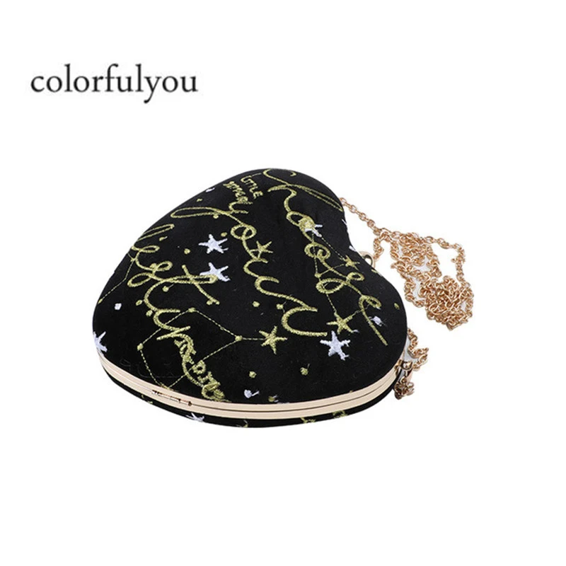 Star Embroidered Handbags For Women Loveshaped Purse Clutch Bag Ladies