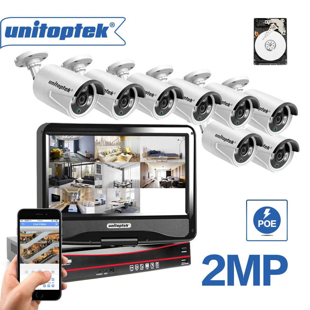 8CH камера безопасности системы с 8 шт наружная ip POE 1080 P PoE NVR комплект 10 1 ЖК монитор