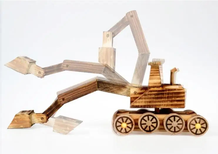 Children wooden excavator model vehicle Toys / 360 degree rotation big