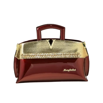 

ICEV 2019 new organizer top handle bag luxury brand ladies office work handbag patent leather boston messenger bag diamond tote