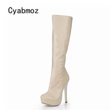 Cyabmoz Обувь женские сапоги до колена на высоком каблуке Для женщин зимние сапоги на платформе Искусственная кожа Zapatos botas mujer Invierno вечерние туфли на день св. Валентина
