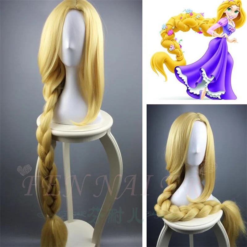 

Tangled Rapunzel 120cm Long Light Golden Braid Styled Central Part Synthetic Hair Party Cosplay Full Wigs+Wig Cap