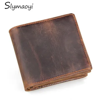 

100% Genuine Leather Wallet Men Purse Crazy Horse Wallets Vintage Top Quality Leather Wallet Carteira Male Men Card & ID Holder
