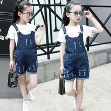 Летние комбинезоны для малышей и подростков, комбинезоны для девочек, джинсовые шорты, одежда для девочек, детские короткие штаны на лямках, От 3 до 13 лет
