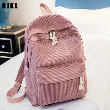 

HJKL Preppy Style Soft Fabric Backpack Female Corduroy Design Girls Striped Backpack Women School Backpack For Teenage