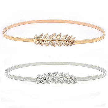 

Flower leaves metal buckle belt for dresses women ladies elastic waist chain belts female gold thin belts fashion 2019 waistband