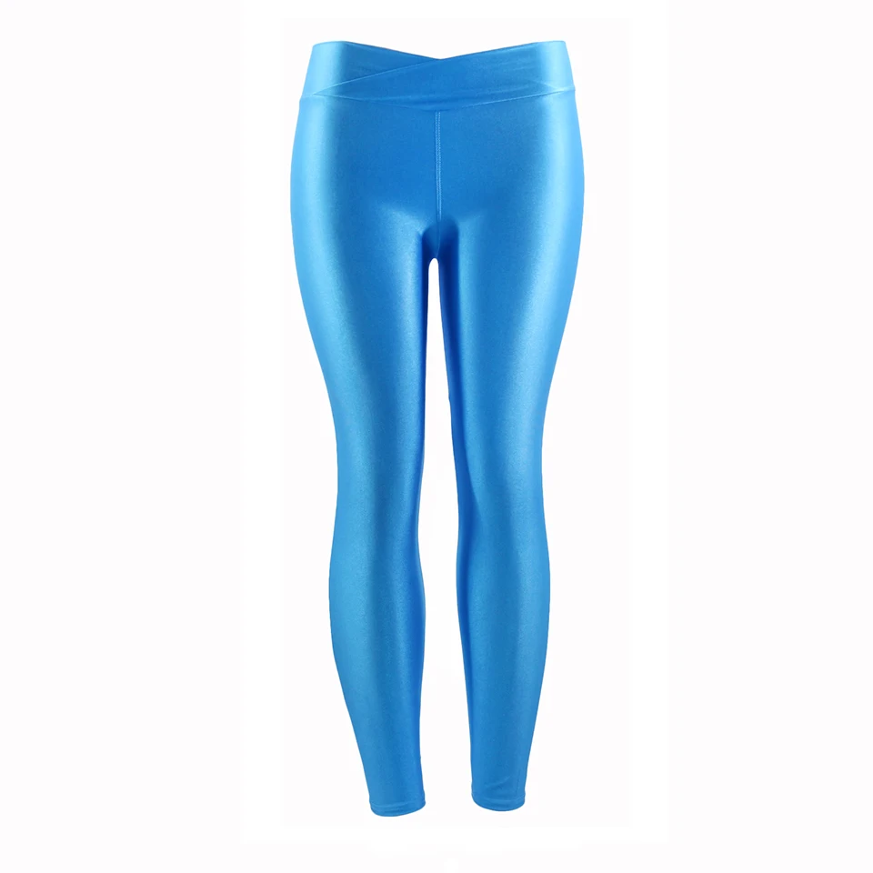 

Yesello Fluorescent Color Women Workout Leggings V-Waist Multicolor Shiny Glossy Trousers Plus Size Female Elastic Casual Pants