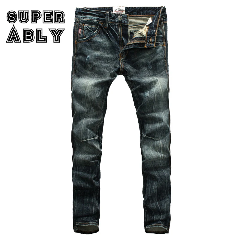 

Nostalgia Retro Fashion Men Jeans High Quality Straight Fit Dark Color Stripe Jeans Men Casual Leisure Pants Superably Brand