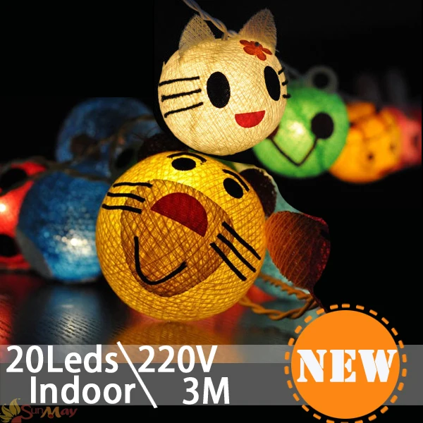 

20Led 6cm Fairy Animal Cotton Balls Battery Operated String Light 2m LED Decoration For Christmas Garland New Year gerlyanda