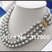 AA+++ 3ROW 11 мм Круглый Серый пресной воды Жемчужное ожерелье