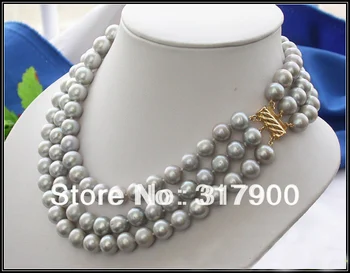 

AA+++ 3ROW 11MM ROUND GRAY FRESHWATER PEARL NECKLACE